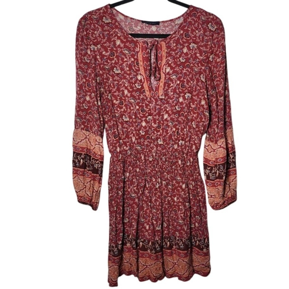 American Eagle Floral Paisley Long Sleeve Mini Dress Small‎ Boho Date Garden